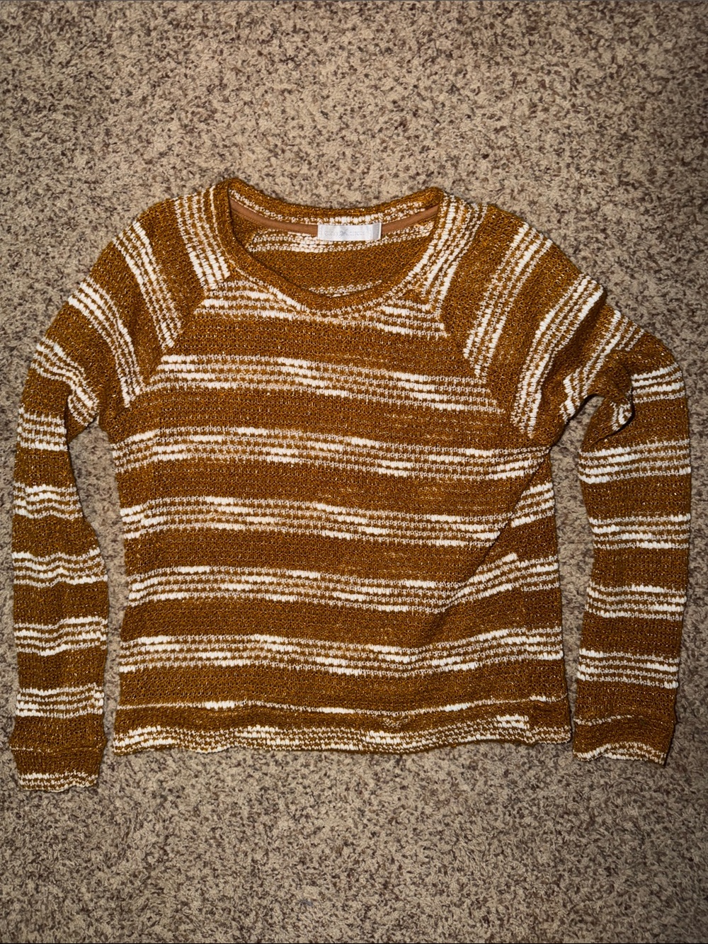 Quirky Circus Striped Cream and Brown with gold woven tinsel Knit Sweater